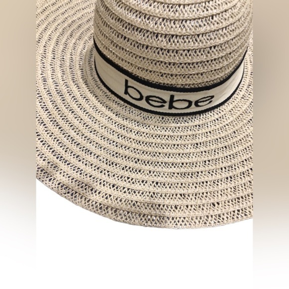 Bebe tan natural straw floppy summer Bebe tan monogram ribbon beach hat new - Picture 3 of 13